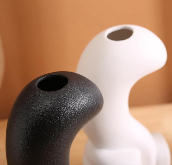 Modern Minimalist Ceramic Black White Vase Unique Thumbs Up Finger Shaped Geometric Decorative Flower Vase for Home Set of Two