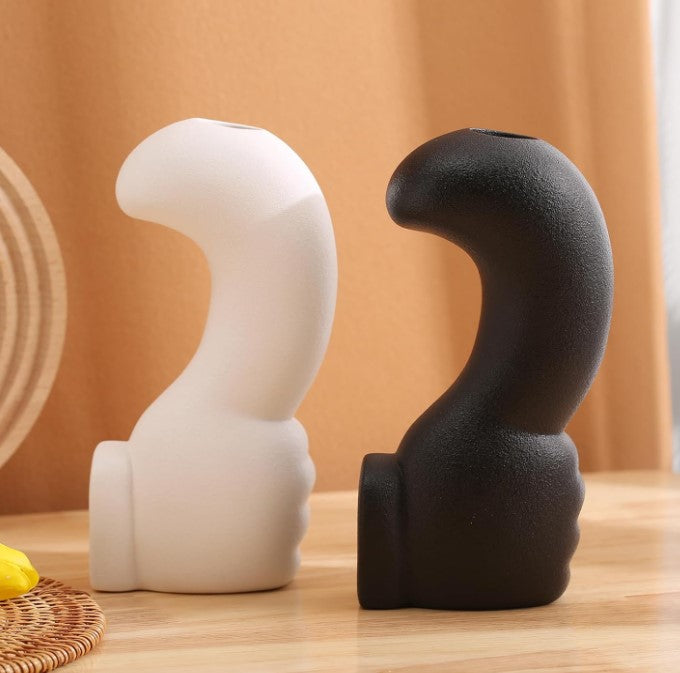 Modern Minimalist Ceramic Black White Vase Unique Thumbs Up Finger Shaped Geometric Decorative Flower Vase for Home Set of Two