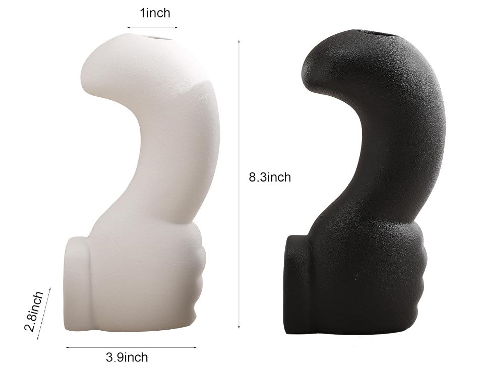 Modern Minimalist Ceramic Black White Vase Unique Thumbs Up Finger Shaped Geometric Decorative Flower Vase for Home Set of Two