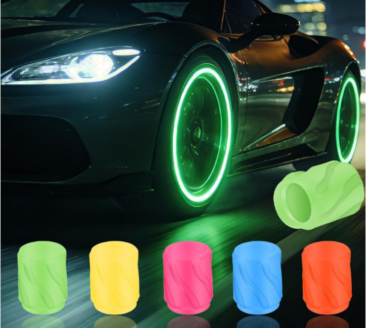 Car Truck Bike Auto Luminous Fluorescent Green Blue Yellow Orange Red Night Glow in the dark Tire Valve Caps for Exterior Auto Bike Car Truck Decor