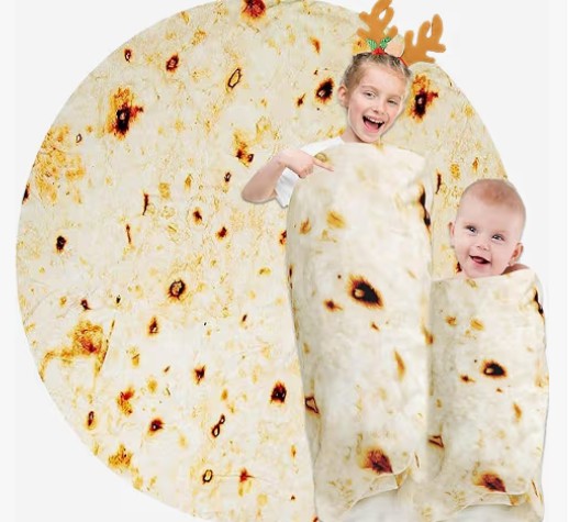 Tortilla Burritto Wrap Halloween Costume Double Sided Print Round Fleece Flannel Linen Pool Beach Picnic Blanket Plush Soft Throw for Pets Baby Blanket Pillowcases Bedspread Sofa Couch Chair 72 in