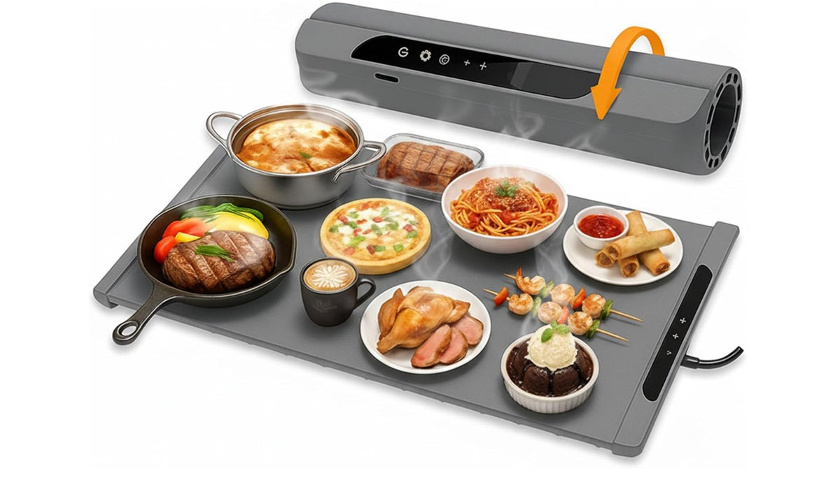 Colorful Food Warming Mat, 10 Second Fast Upgraded Warming Mat for Food with Graphene Heating Film, Roll Up Electric Warming Tray with 7 Temp Settings