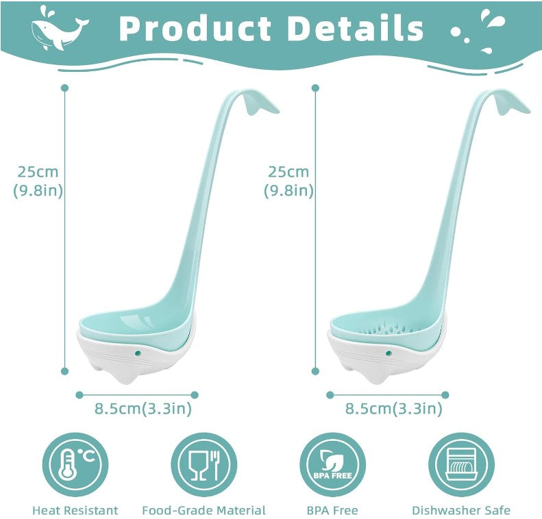 Soup Ladle Colander with Detachable base Kitchen Cooking Big Spoon Cute Whale Design Funny Kitchen Gadgets