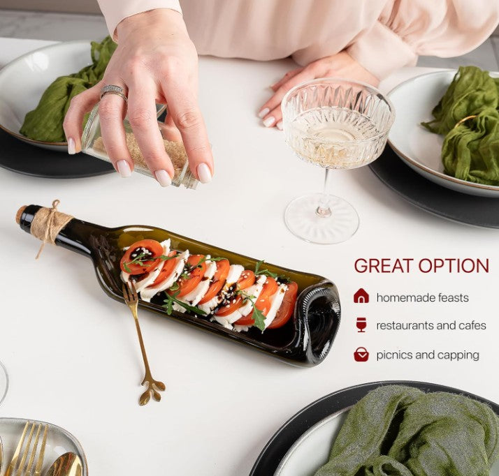 Unique Black Melted Wine Bottle Shaped Shaped Glass Serving Party Food Cheese Fruit Tray Platters for Partys