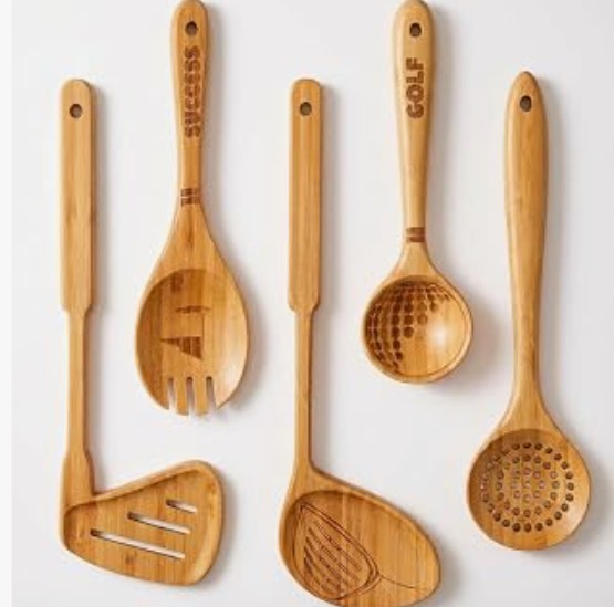 Multipurpose Smiley Heart Face Guitar Music Animals Golf Cats Cherry Wood Cast Scraper Wooden Spoons for Cooking 5 Piece Spatula Set