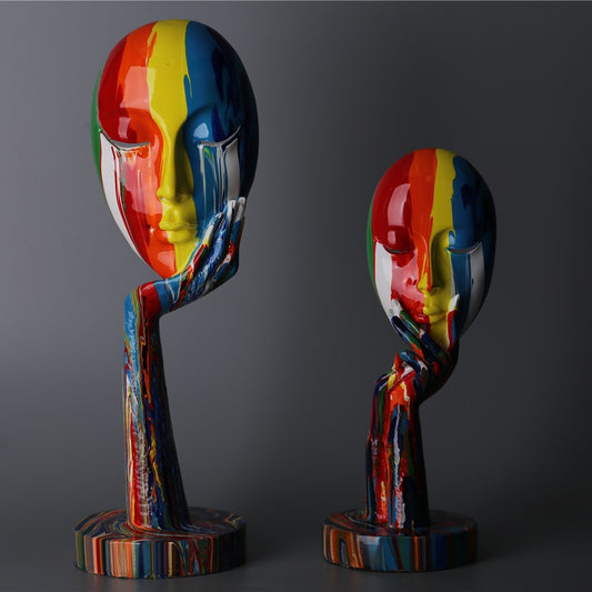 Abstract Creative Contemporary Painted Woman Face Statue